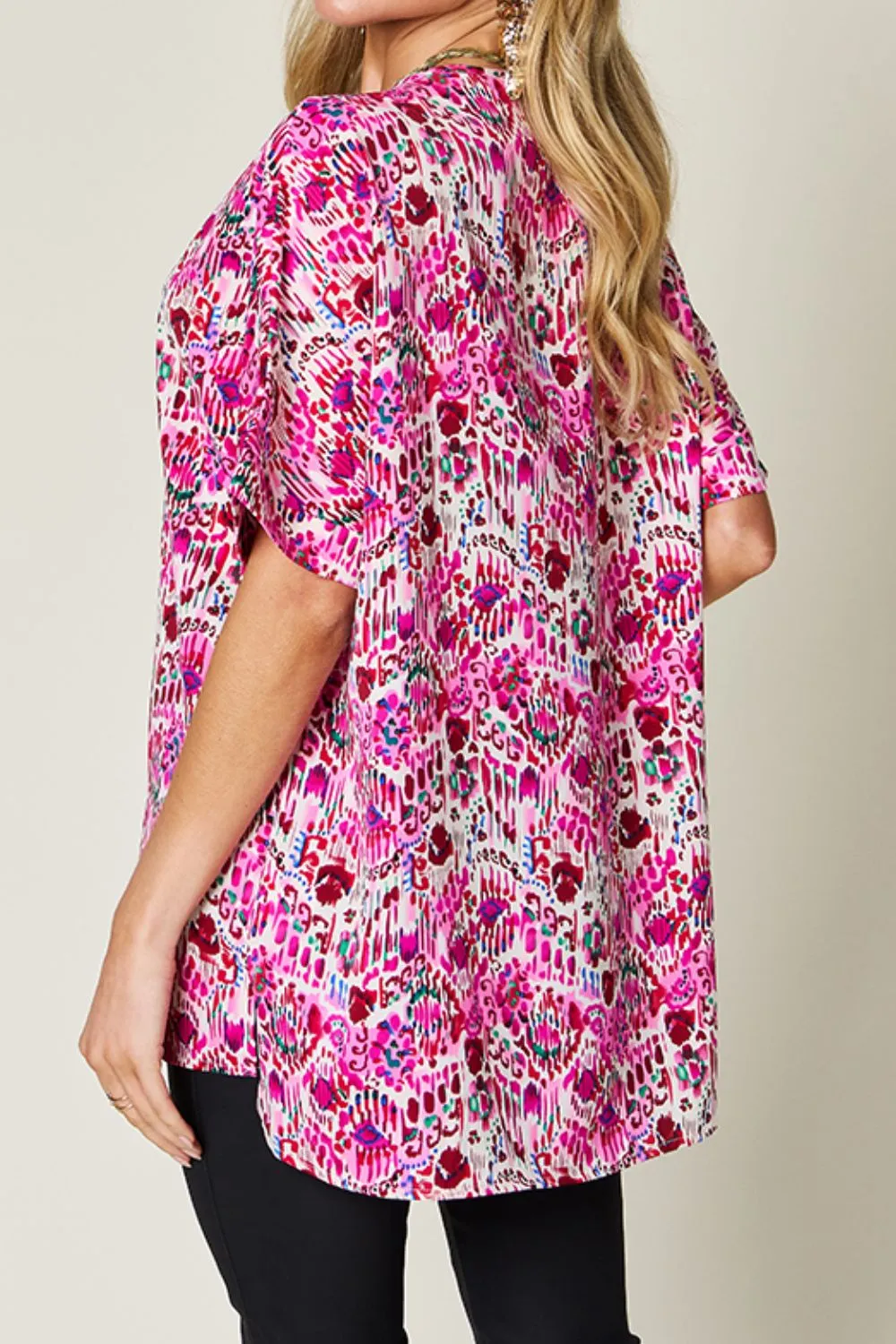Full Size Printed V-Neck Short Sleeve Blouse, image 8