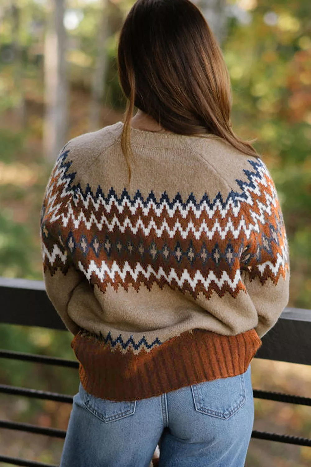 Geometric Pattern Long Sleeve Sweater, image 4