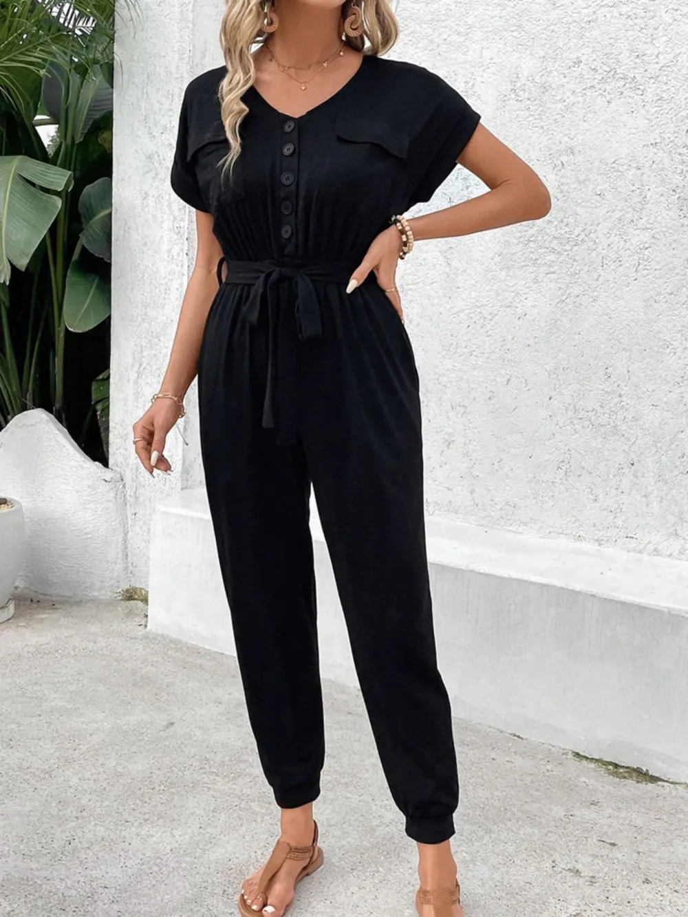 V-Neck Short Sleeve Jumpsuit, image 3