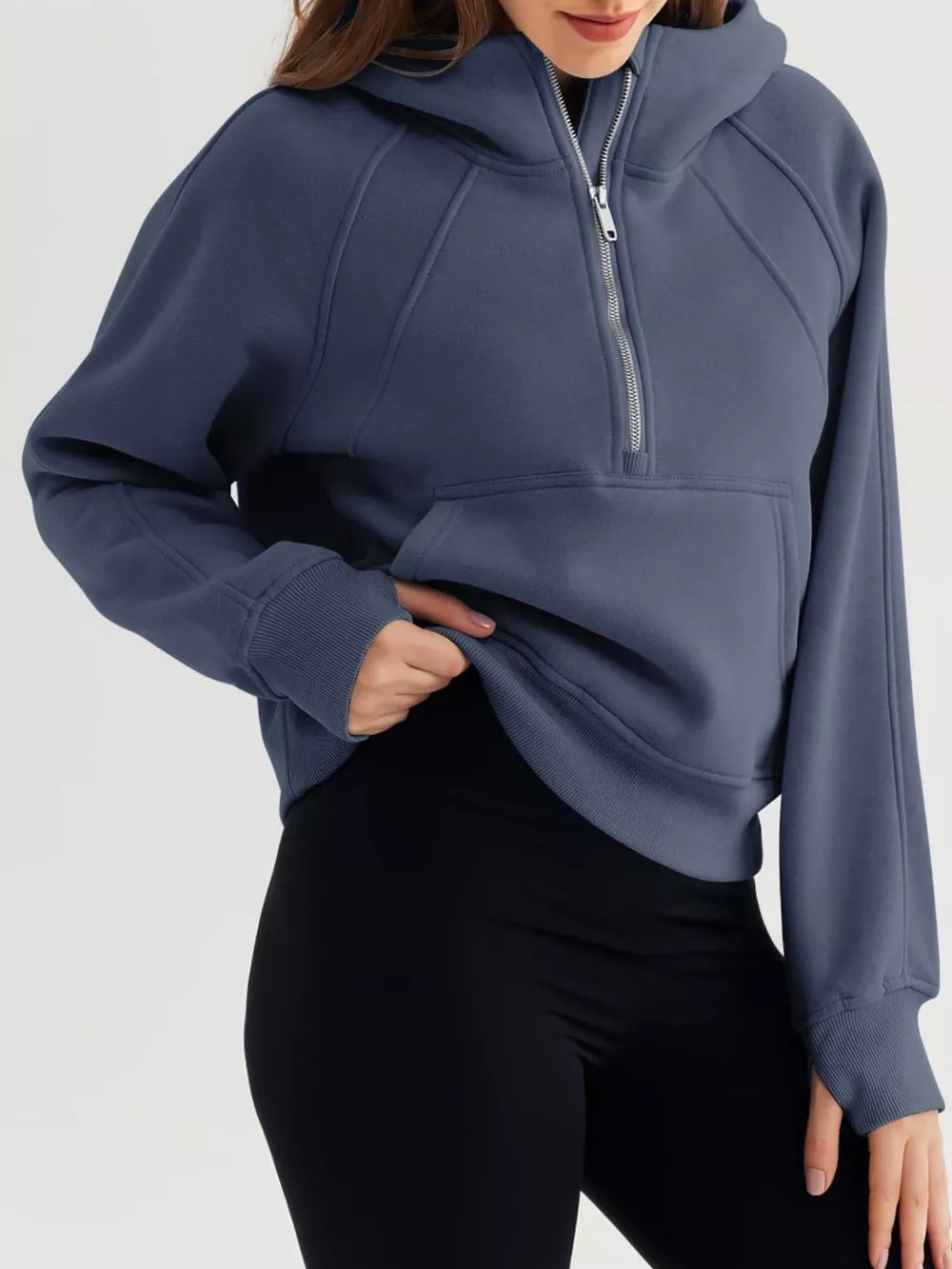 Half Zip Raglan Sleeve Hoodie, image 2