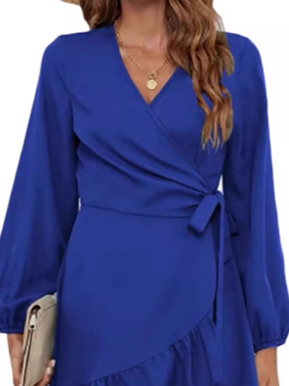 Ruffle Hem Long Sleeve Wrap Dress, image 2