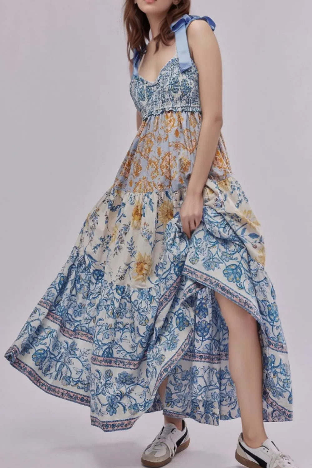 Floral Tiered Maxi Dress with Mixed Print Design, image 10