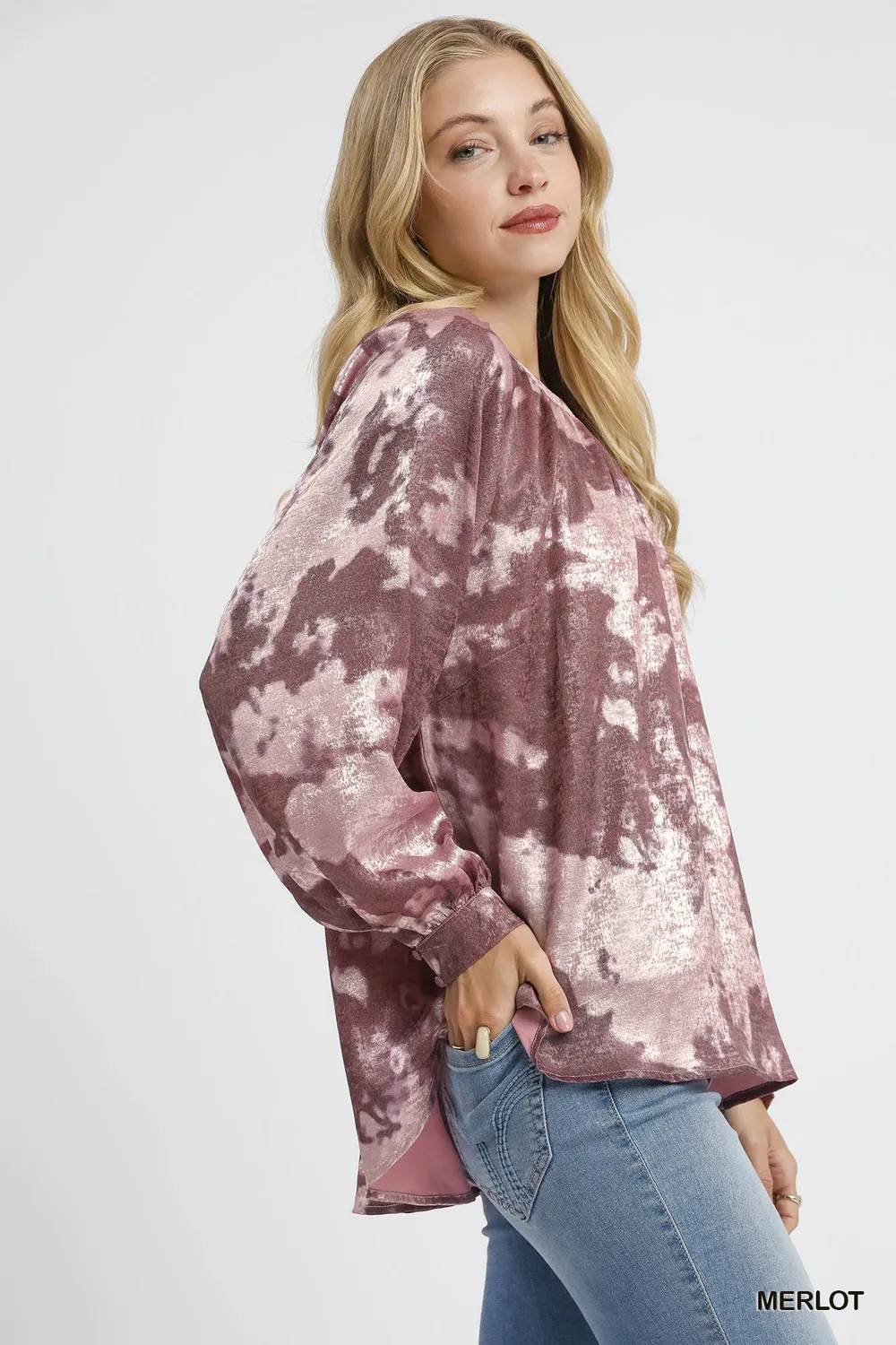 Metallic Fabric Blouse with Balloon Sleeves, image 3