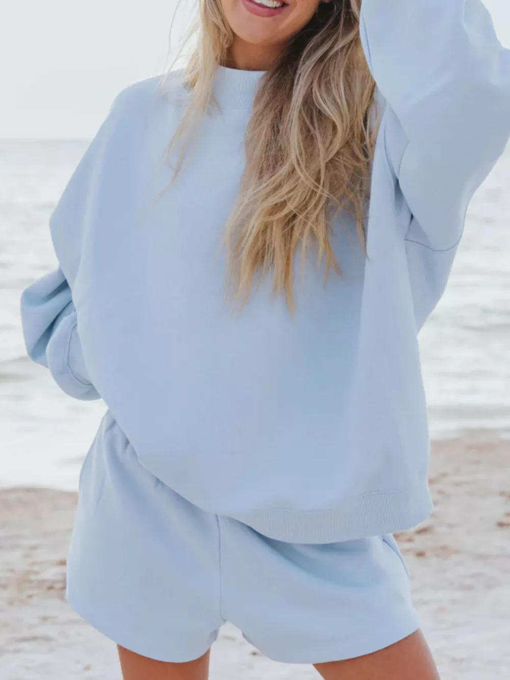 Relaxed Fit Round Neck Sweatshirt and Shorts Set, image 5