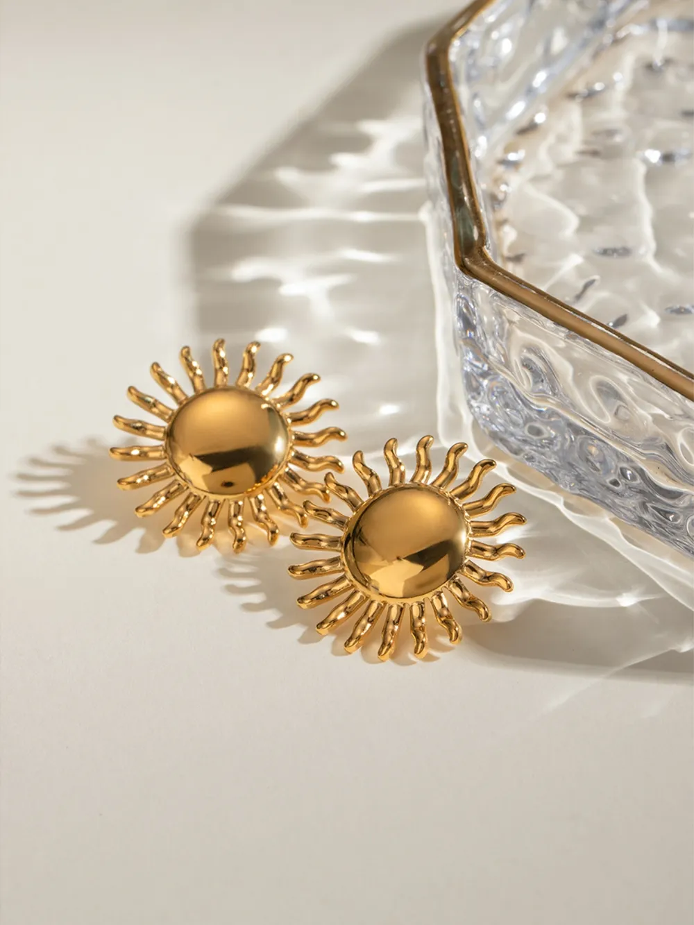 18K Gold-Plated Stainless Steel Sun Stud Earrings, image 4