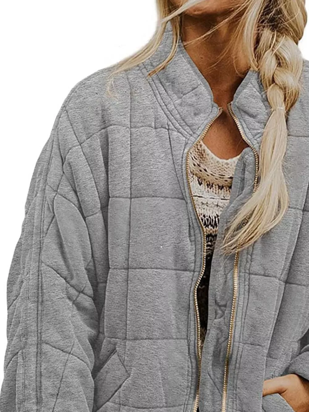 Full Size Zip Up Quilted Bomber Jacket Plus Size, image 15
