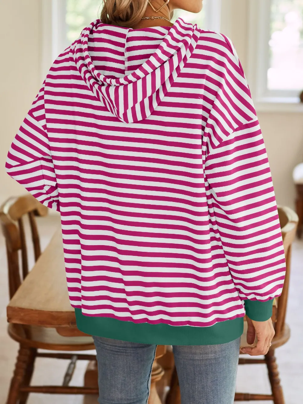 Drawstring Striped Long Sleeve Hoodie, image 32
