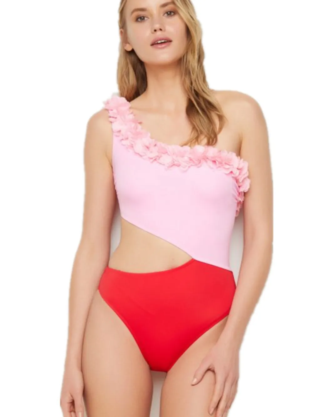 Cutout One Shoulder Contrast Parent-Child Swimwear, image 4