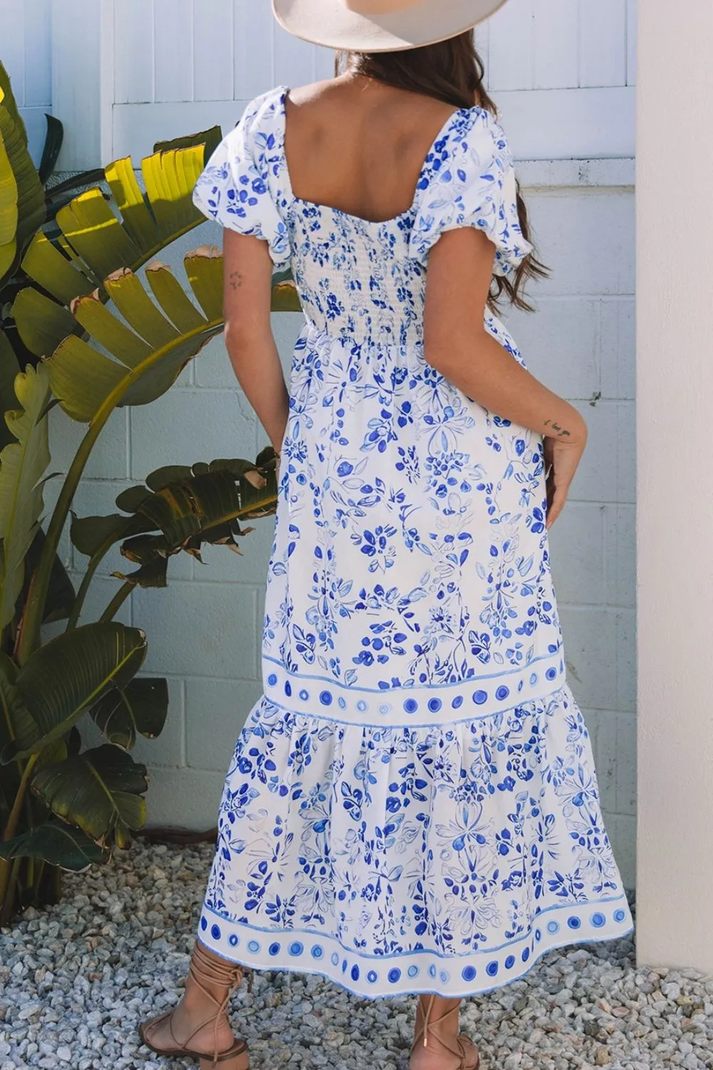 Smocked Printed Square Neck Puff Sleeve Dress, image 4