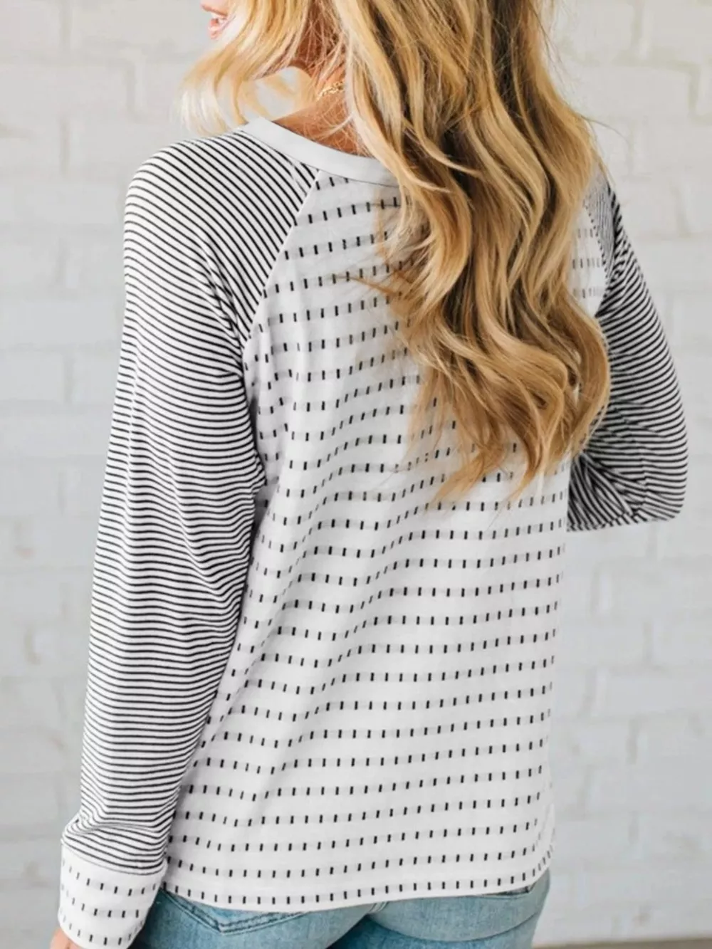 Stripe Raglan Patchwork Long Sleeve Top, image 2