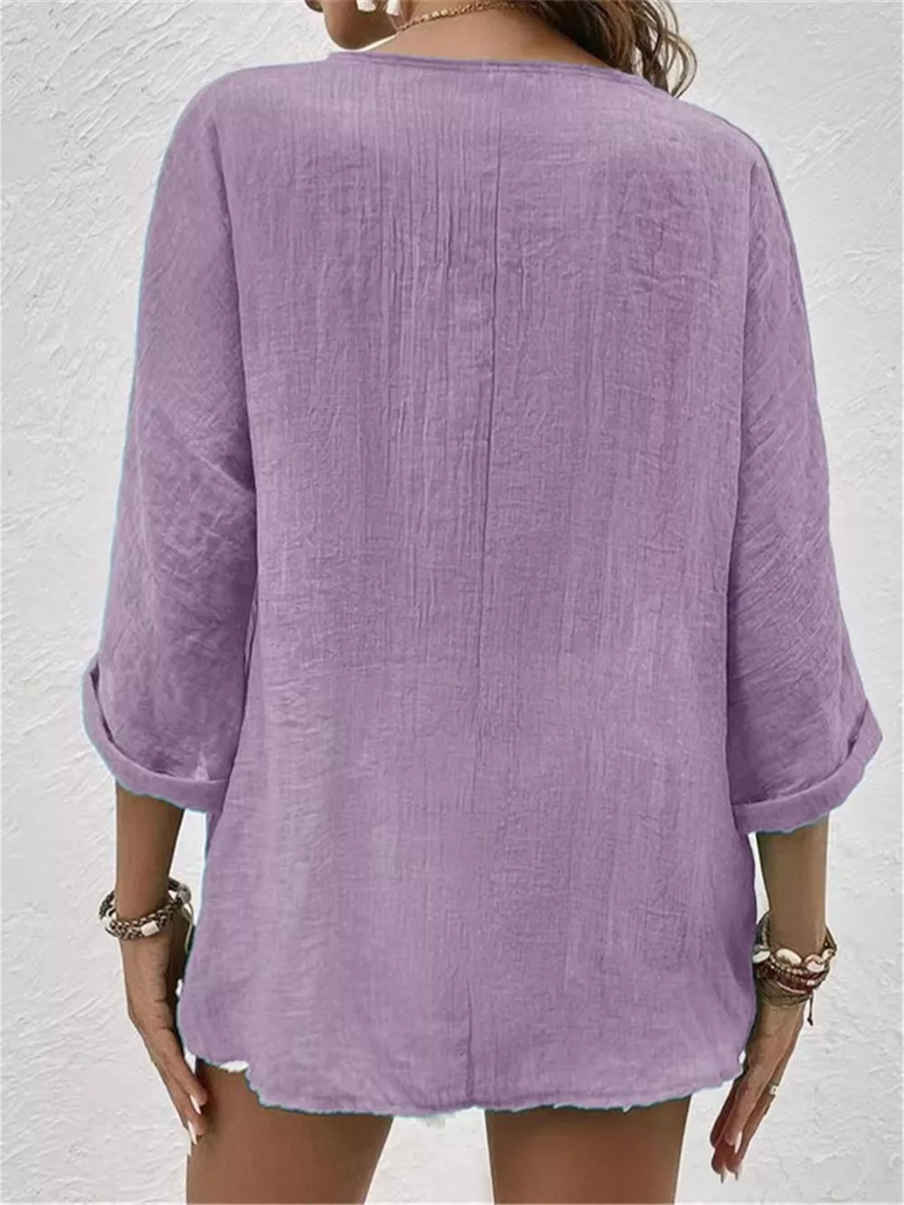 Full Size Casual V-Neck Button-Down Blouse Plus Size, image 9