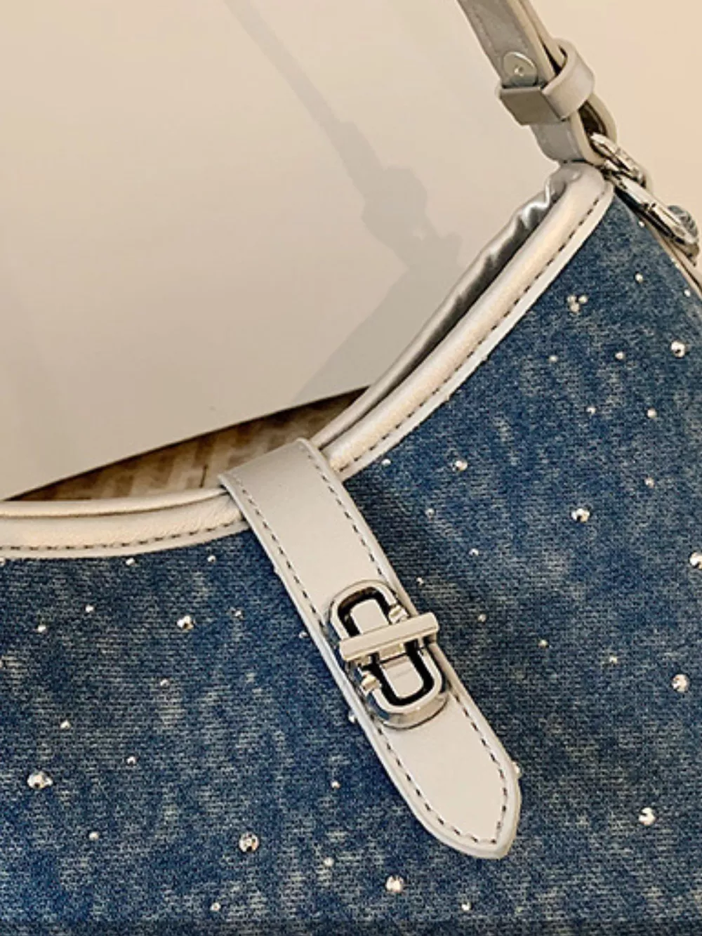 Buckle Detail Denim Shoulder Bag, image 5