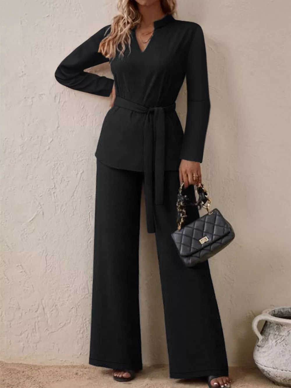 Tie-Waist Long Sleeve Top and Pants Set