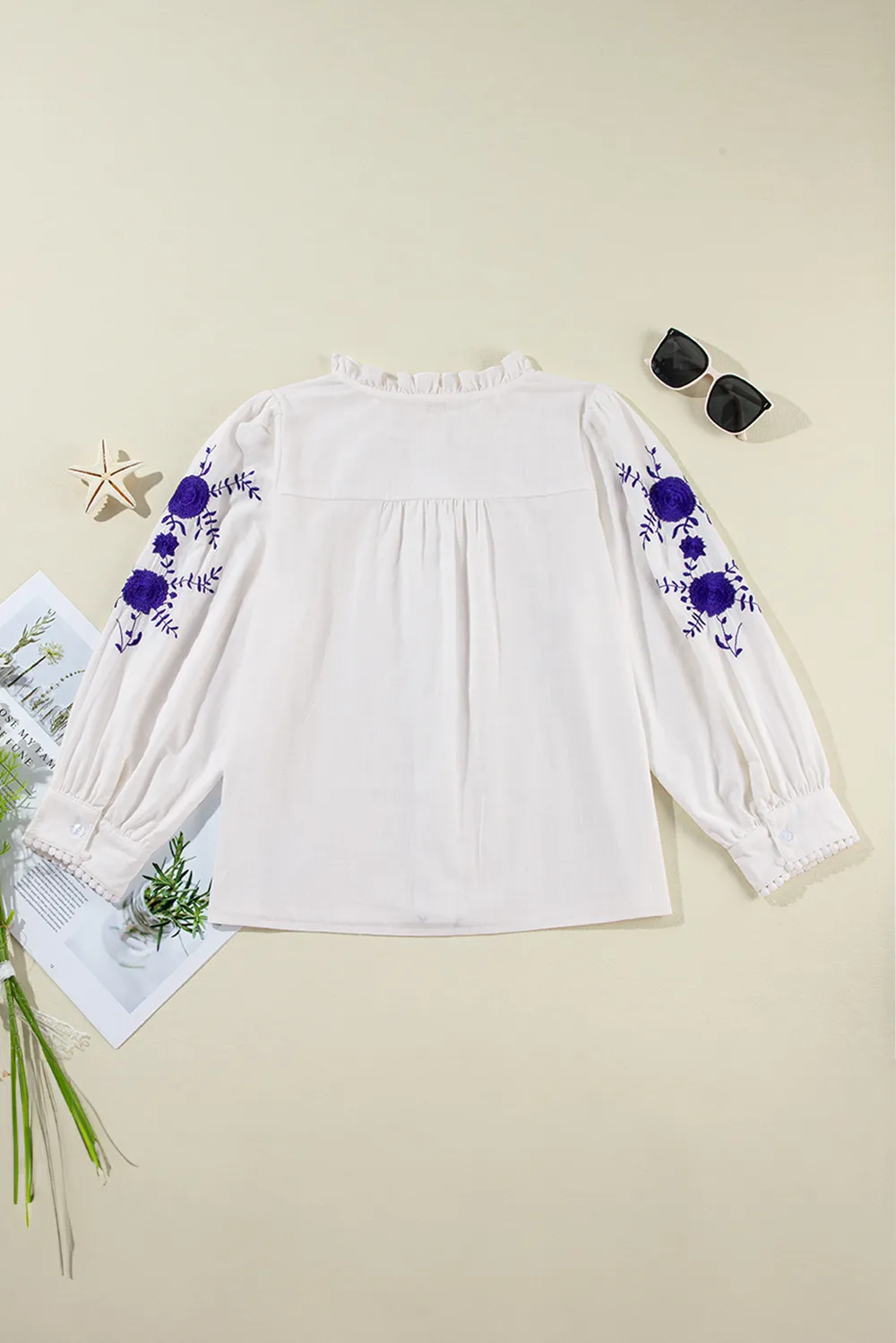 Frill Floral Embroidered Sleeve Shirt, image 3