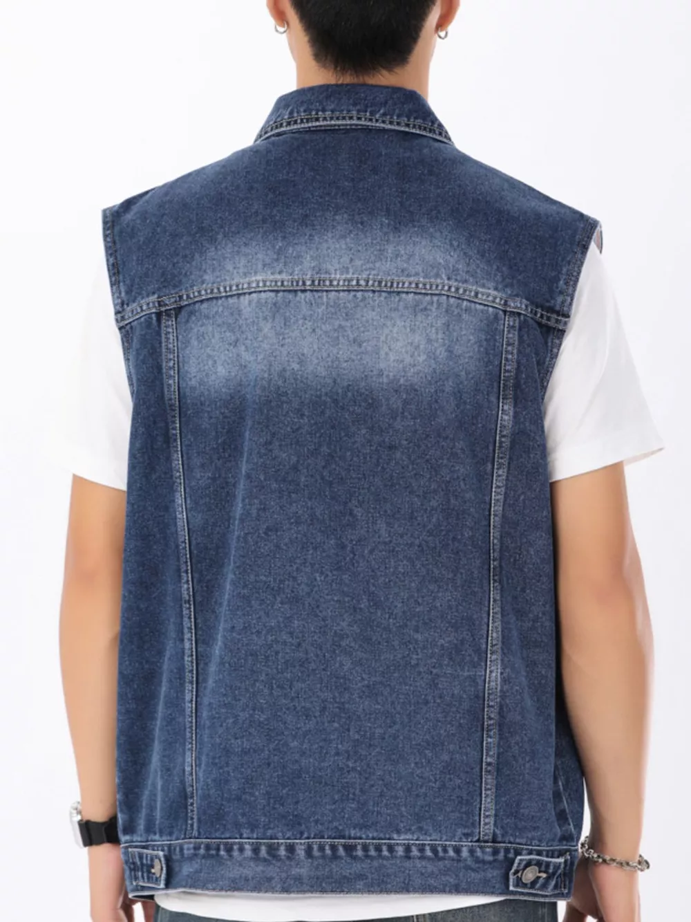 Men's Plus Size Vintage Washed Denim Vest, image 5