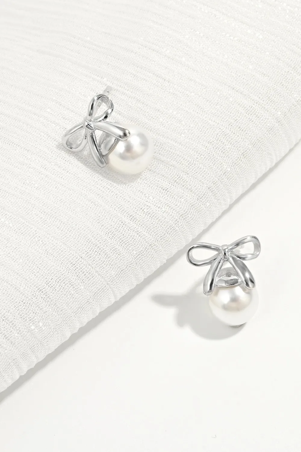 925 Sterling Silver Pearl Bow Earrings, image 3