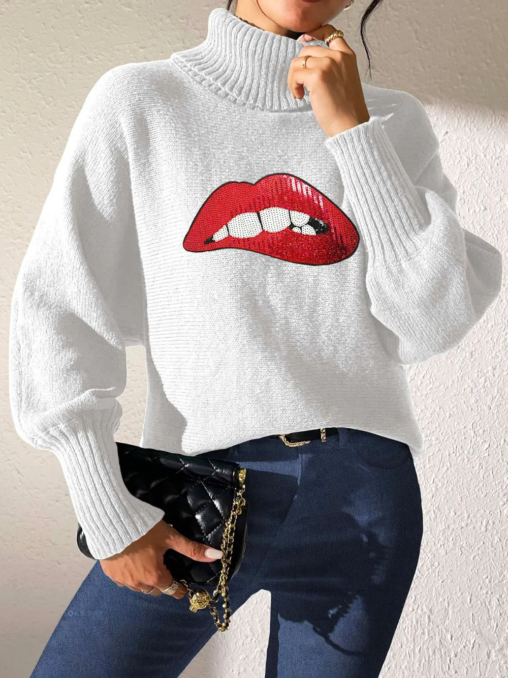 Lip Turtleneck Long Sleeve Sweater, image 22