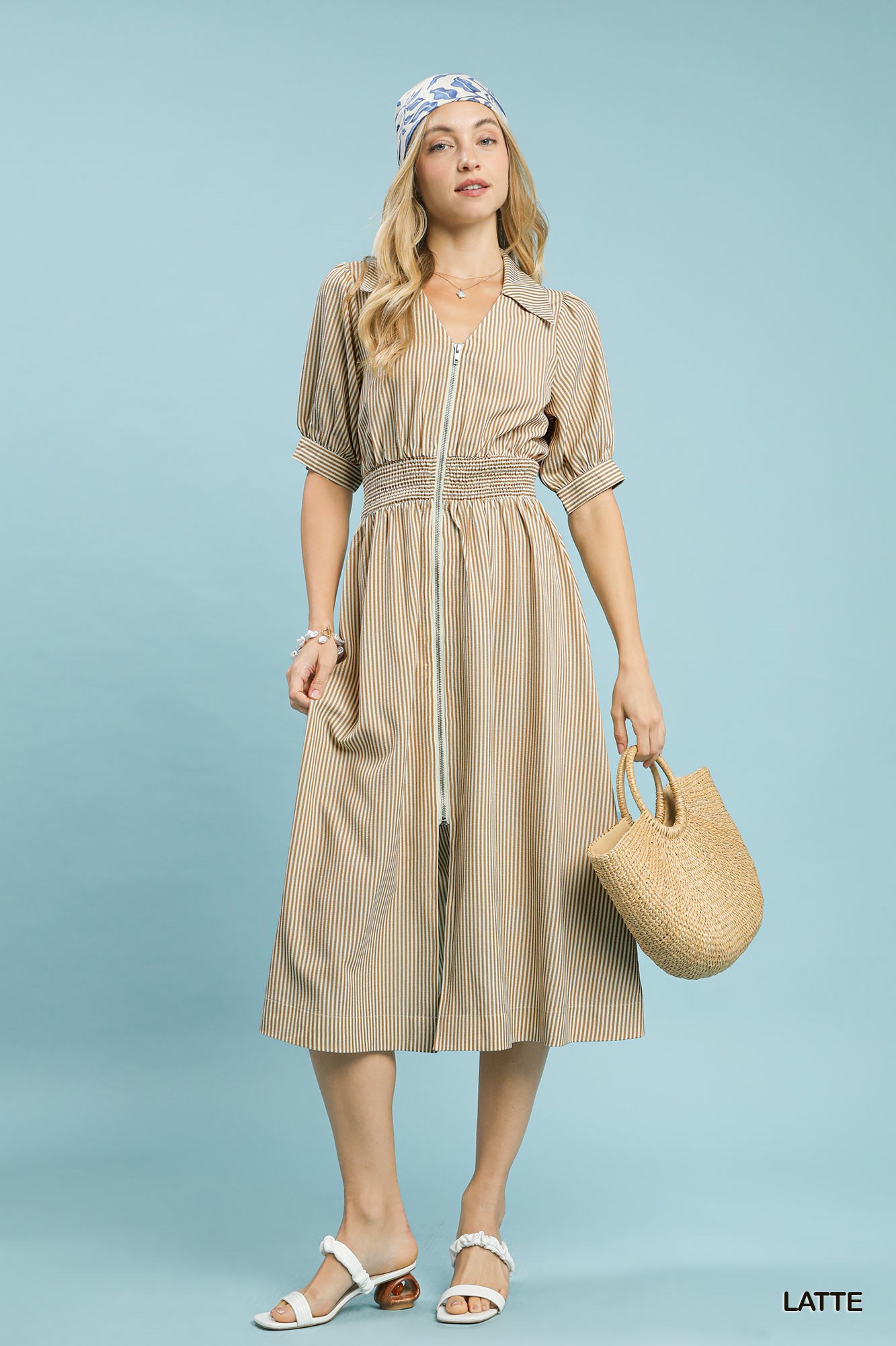 Striped Midi Dress with Front Zipper, image 4