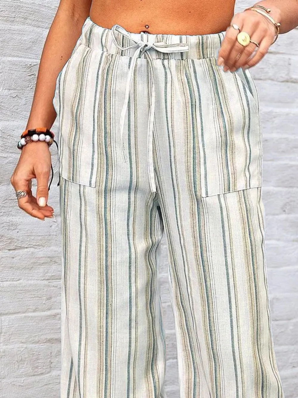 Full Size Striped Wide Leg Pants Plus Size, image 2
