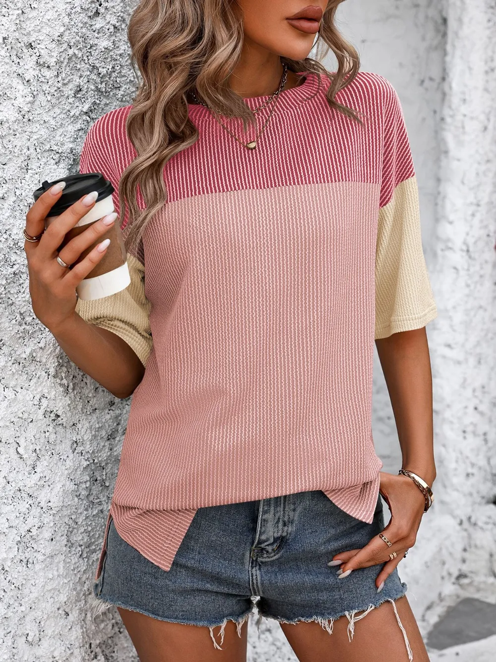 Color Block Round Neck Half Sleeve T-Shirt, image 2