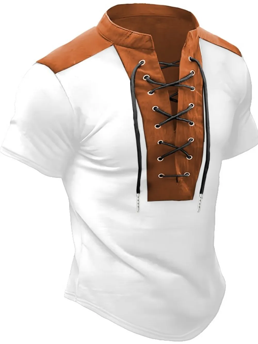 Men's Plus Size Lace Up Short Sleeve Polo, image 2
