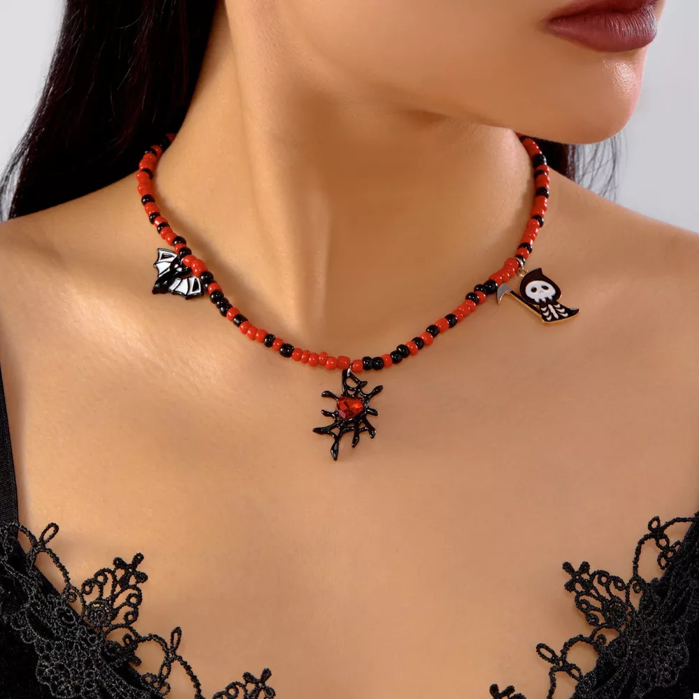 Halloween Spider Web Beaded Necklace, image 4