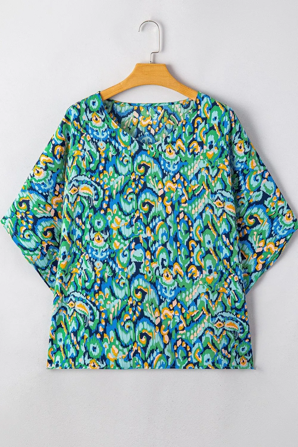 Abstract Print V Neck Half Sleeve Loose Fit Blouse, image 5