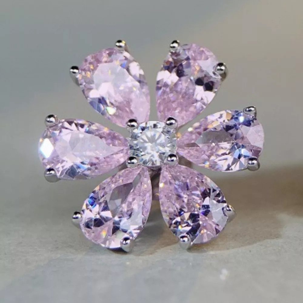 925 Sterling Silver Zircon Flower Earrings, image 2