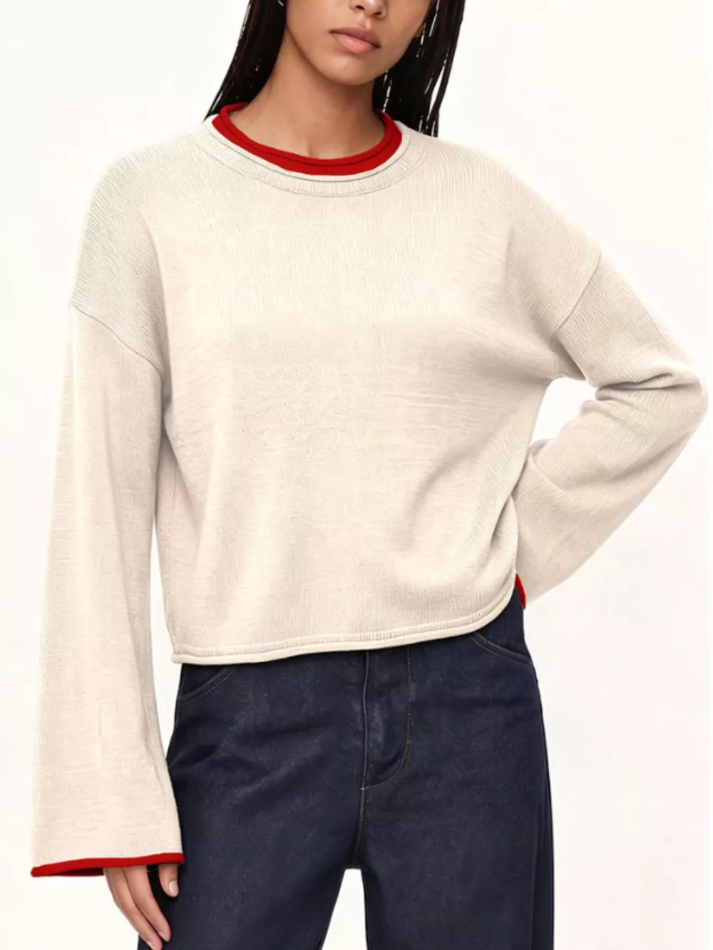 Crew Neck Dropped Shoulder Sweater, image 11