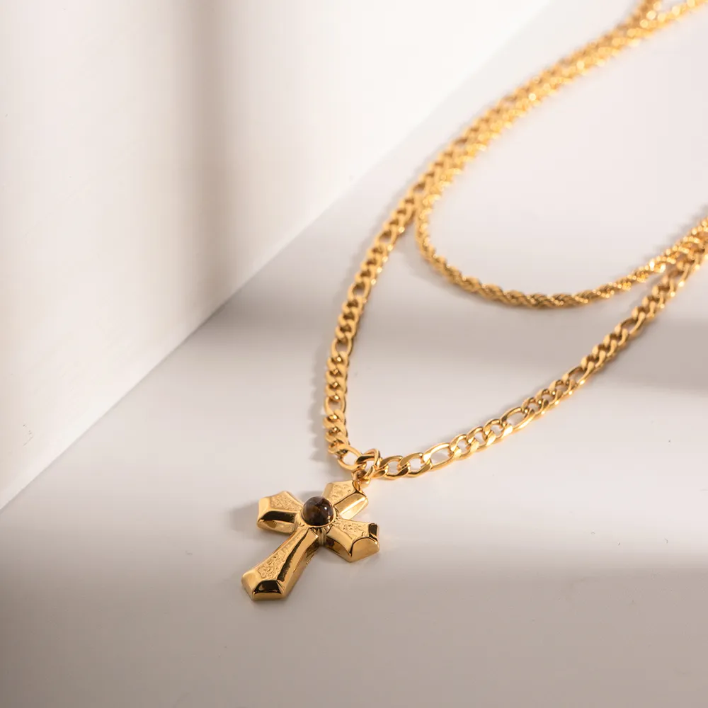18K Gold-Plated Double Layered Cross Necklace, image 2