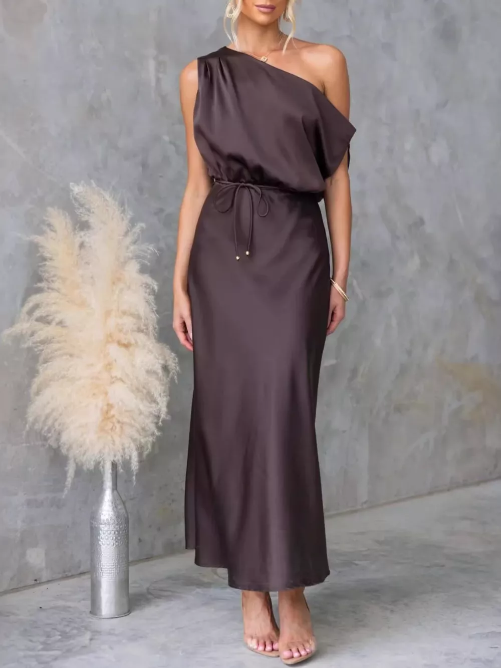 One-Shoulder Tied Midi Dress, image 11