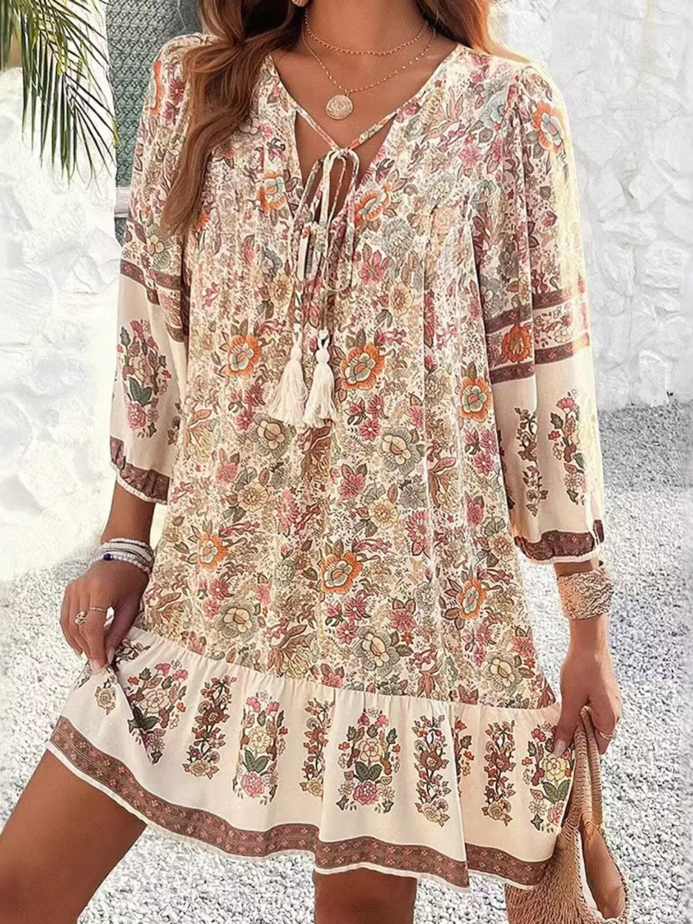 Floral Print Tassel Tie Neck Mini Dress, image 20