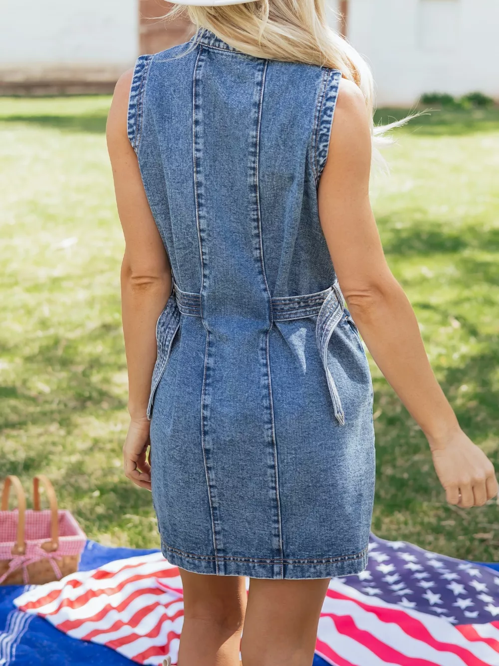 Western Belt Button Down Sleeveless Denim Short Dress, image 5