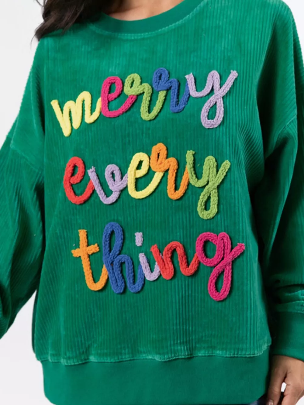 Merry Little Thing Corded Letter Graphic Ribbed Sweatshirt, image 3