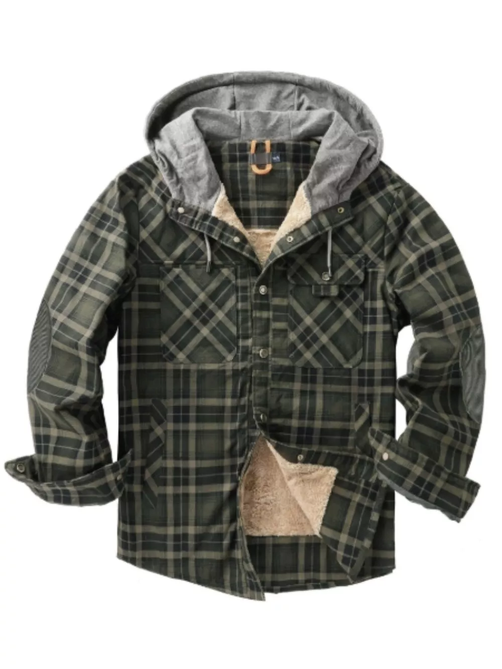 Men's Snap Down Hooded Plaid Shacket, image 8