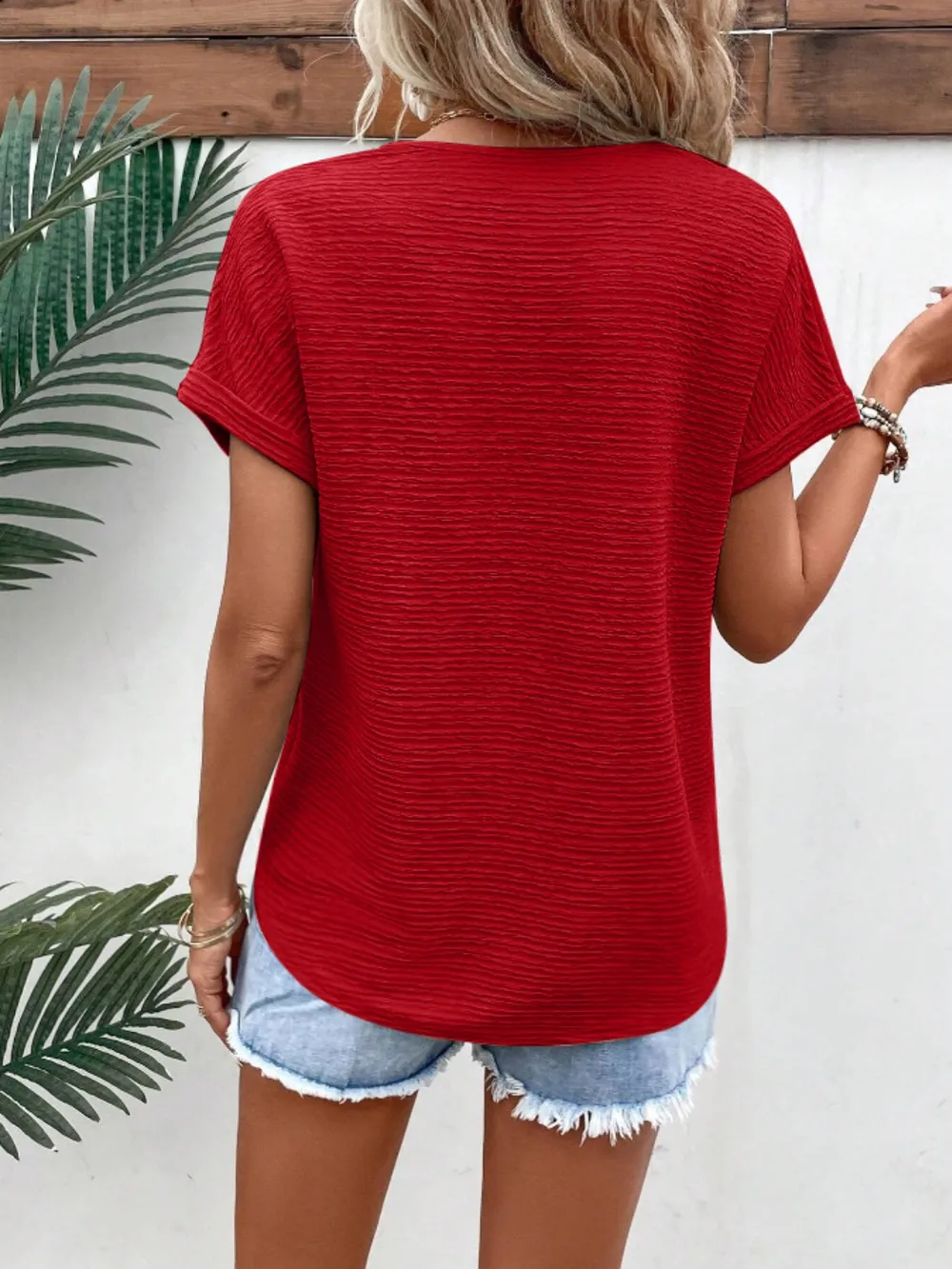 Textured Solid Color Short Sleeve Top, image 10