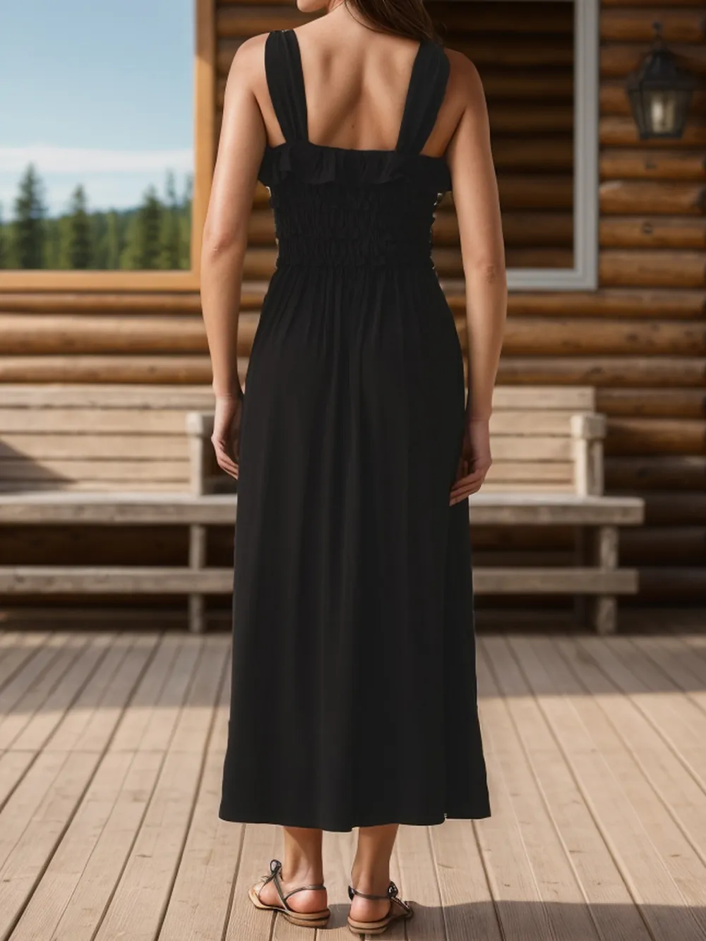 Frill Square Neck Wide Strap Dress, image 2