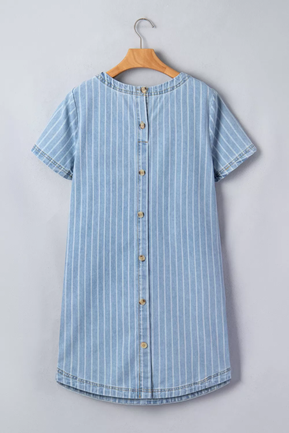 Stripe Buttoned Back T-Shirt Denim Mini Dress, image 7