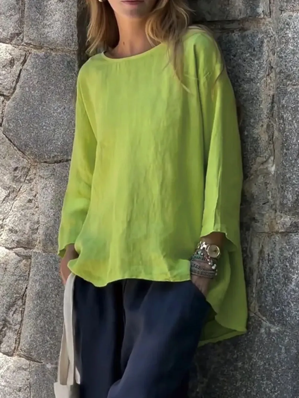 Full Size Round Neck Relaxed Fit Blouse Plus Size, image 3