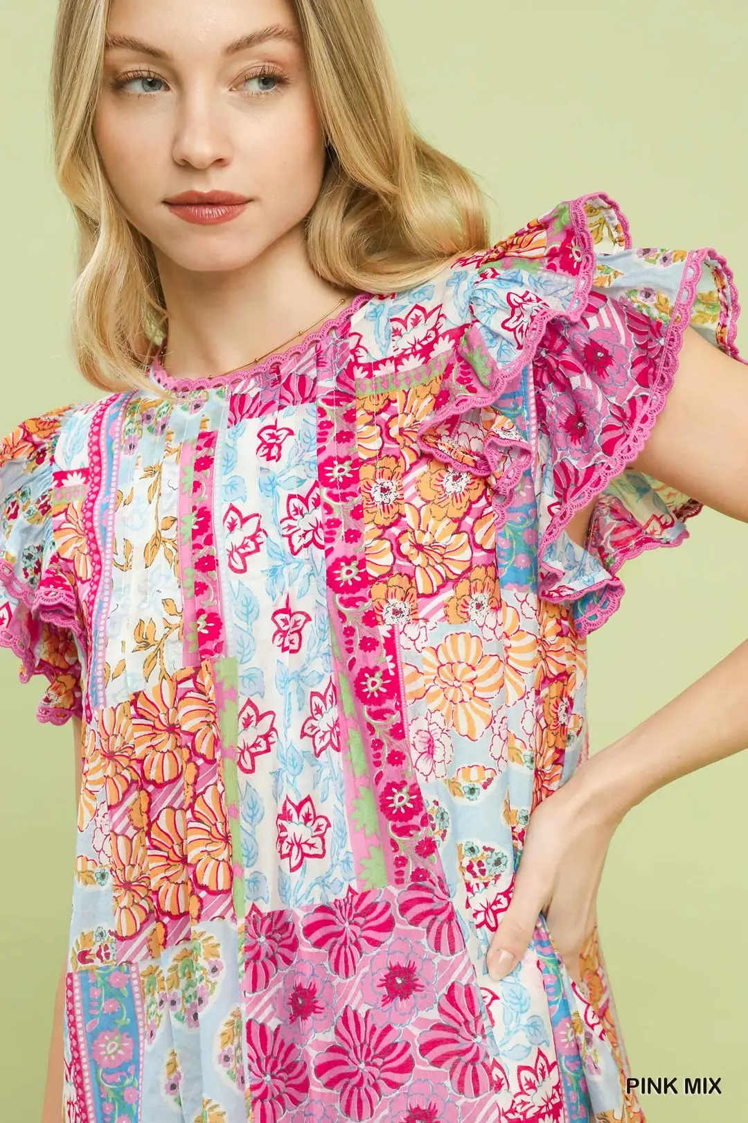 Mix Patchwork Flutter Sleeve Mini Dress, image 5