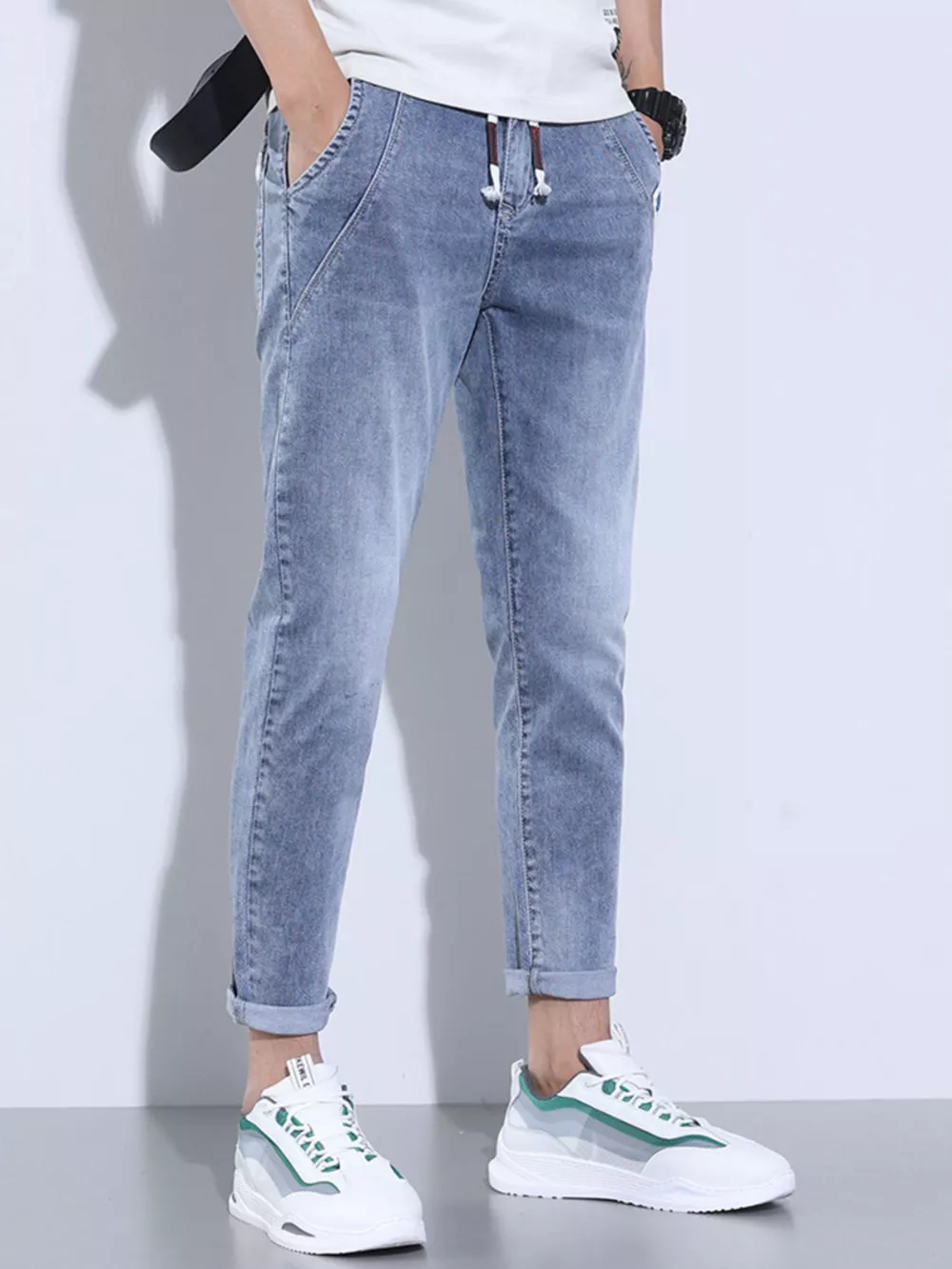 Men's Full Size Washed Skinny Jeans with Pockets Plus Size, image 2