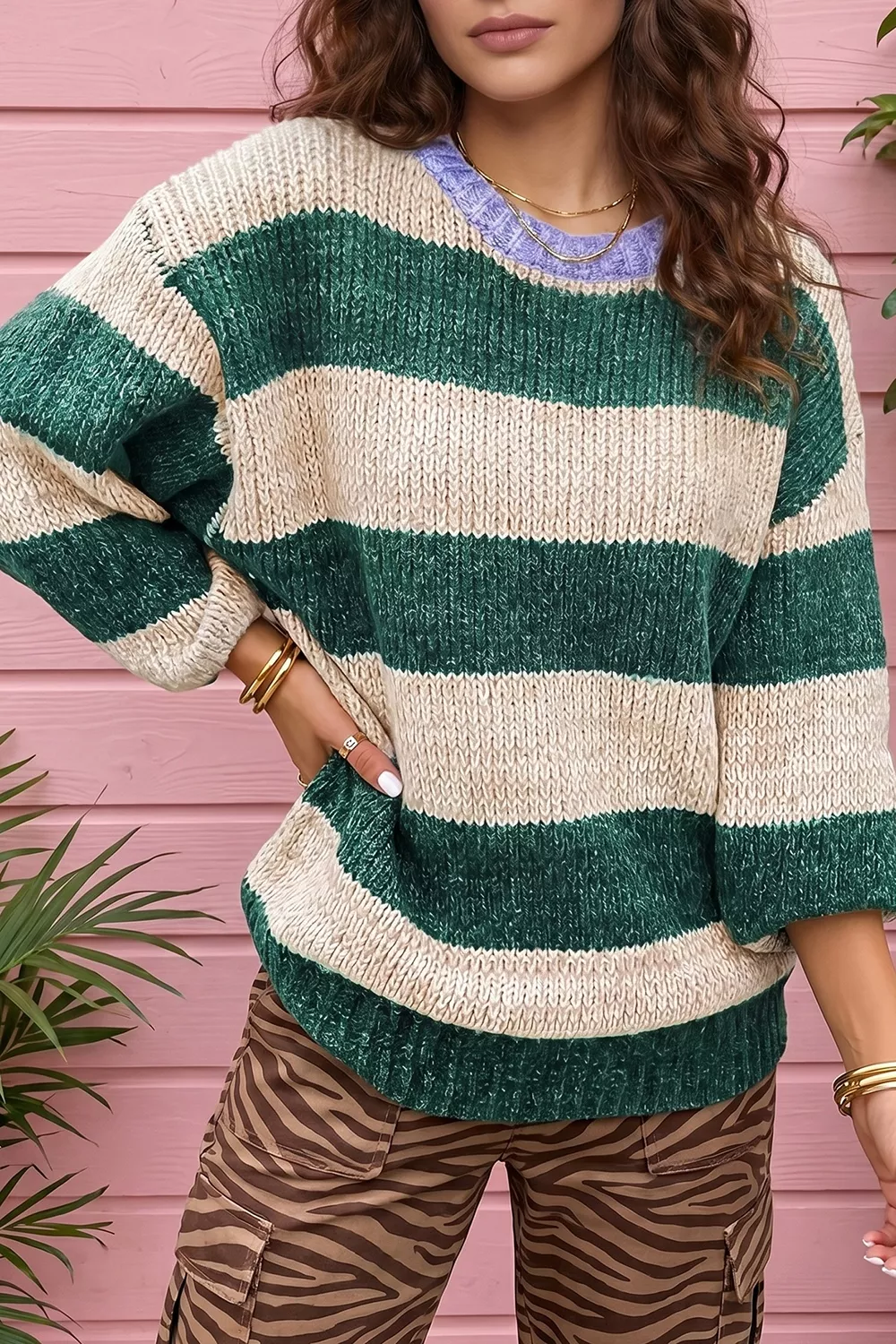 Stripe Striped Colorblock Drop Shoulder Pullover Sweater, image 2