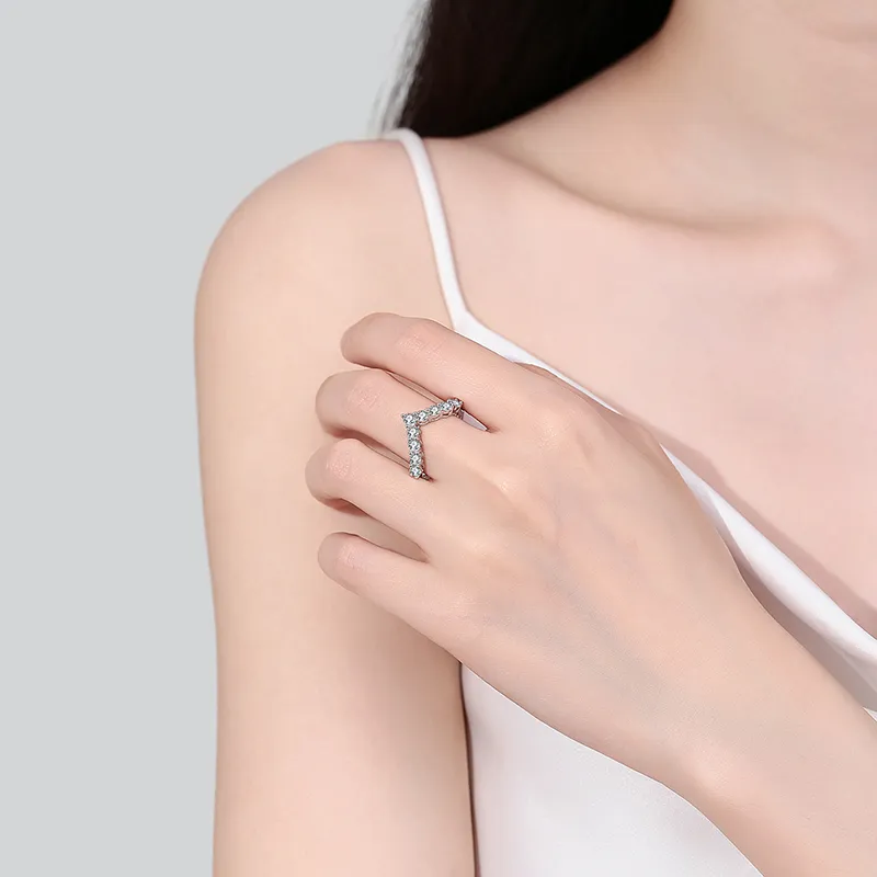 925 Sterling Silver Moissanite V Shape Ring, image 3