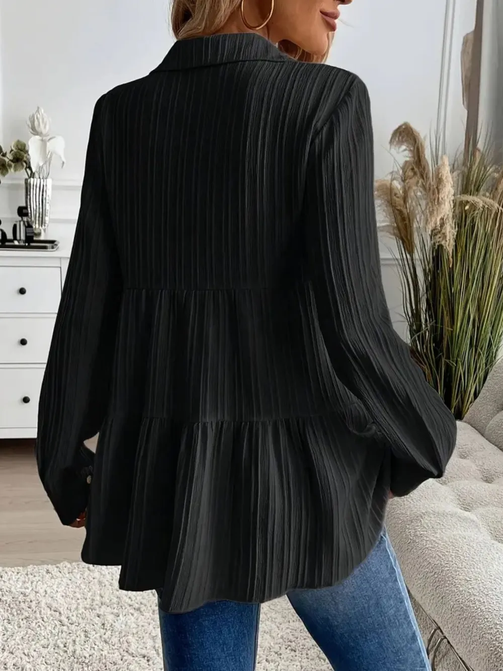 Striped Button-Down Tiered Shirt, image 6