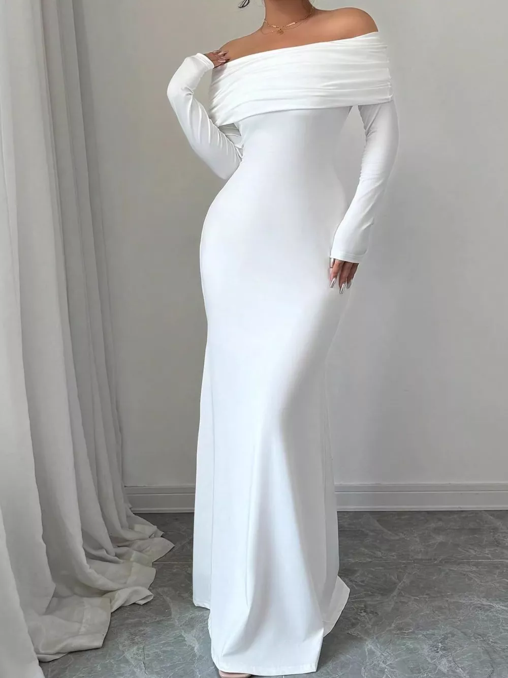 Off-Shoulder Ruched Bodycon Maxi Dress, image 2