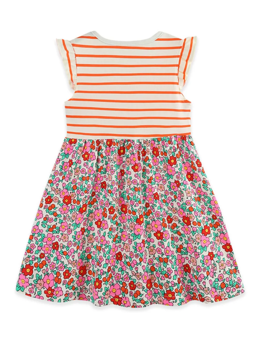 Children's Striped Floral Print Ruffle Sleeve Dress, image 5