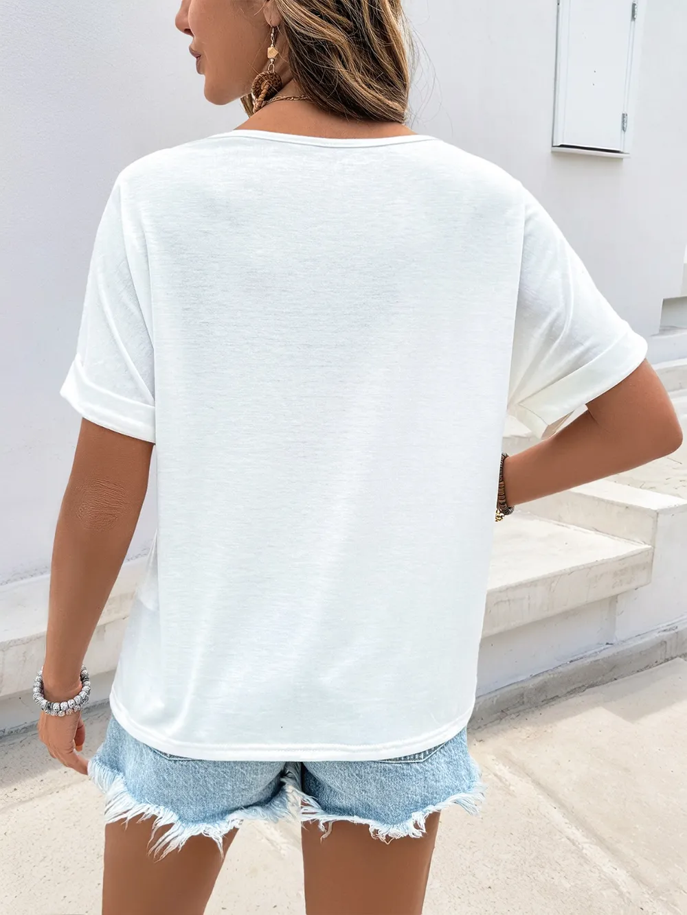Contrast V-Neck Short Sleeve Top, image 3