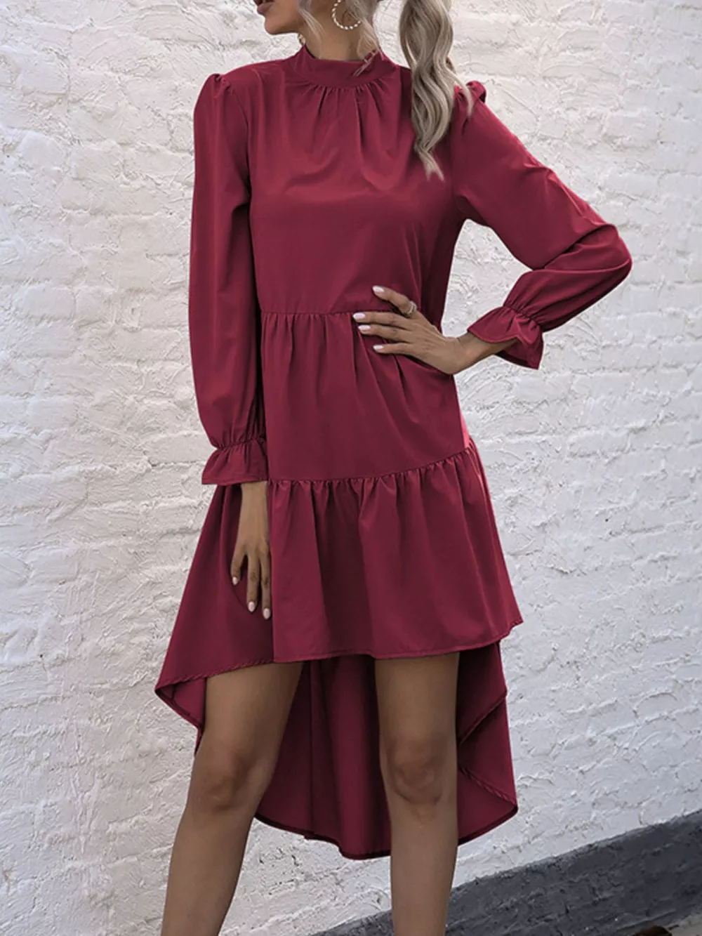 High-Low Flounce Sleeve Dress, image 3