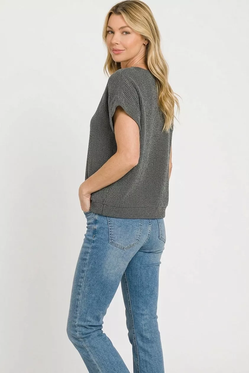 Raised Rib Cap Sleeve Top, image 2