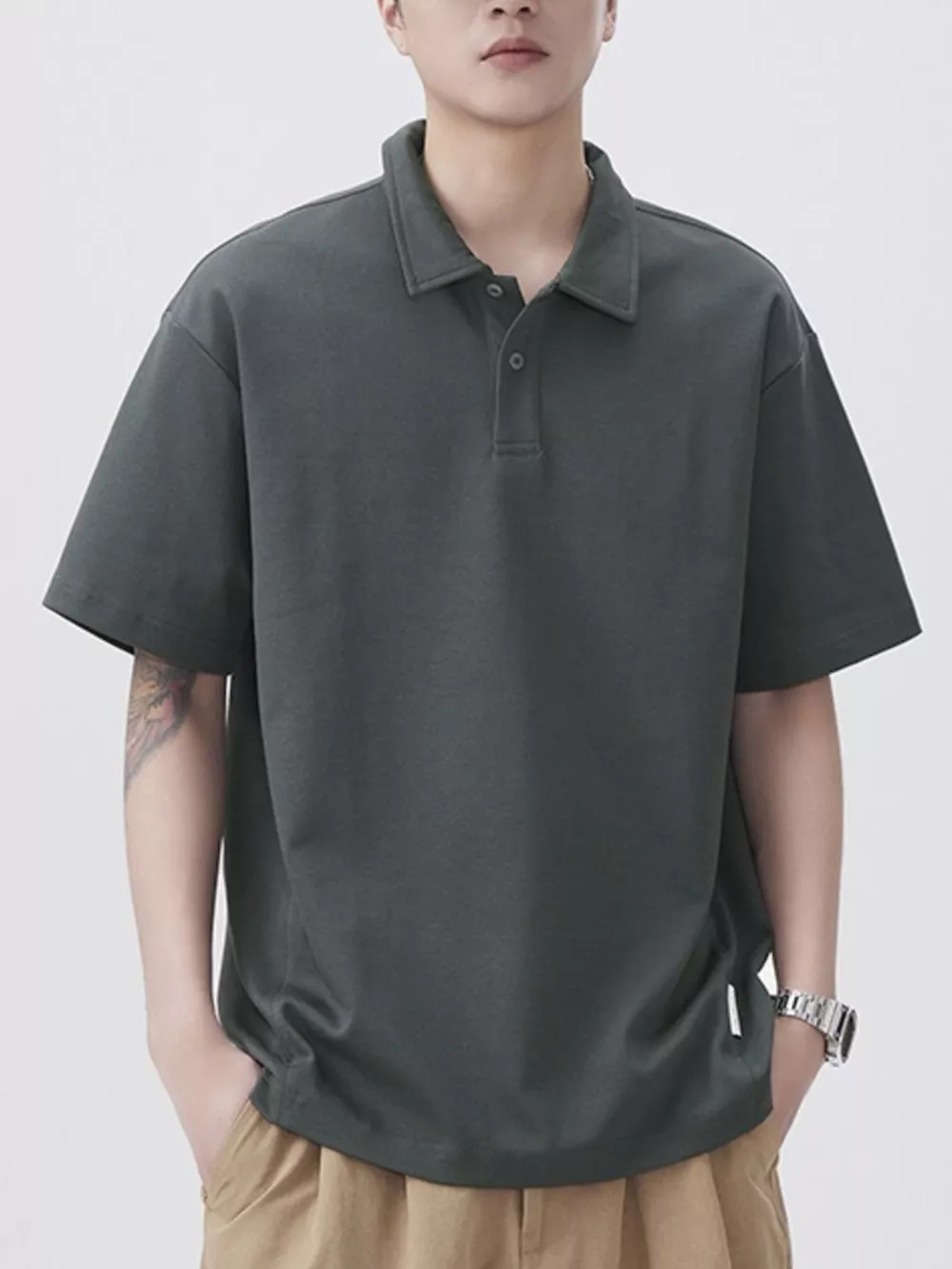 Men's Plus Size Button Detail Short Sleeve Polo, image 2
